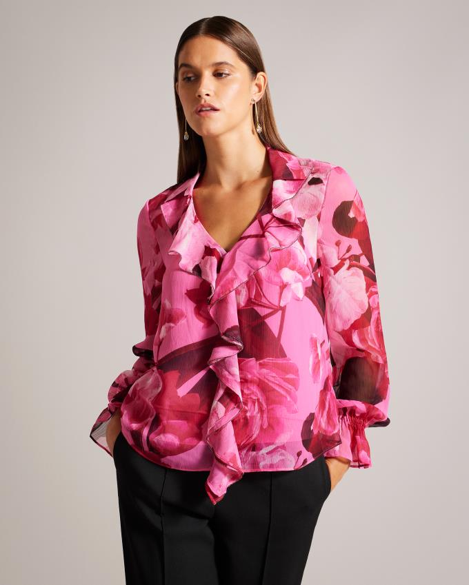 Chemisier Ted Baker Floral Print Ruffle Trim Rose Femme | WAL-25266259